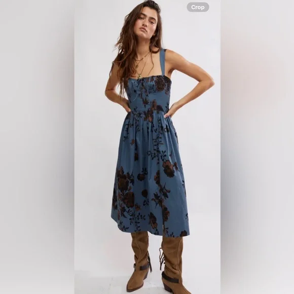 Free People Blue Floral Midi Dress - Picture 1 of 12
